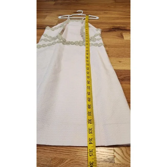 Lilly Pulitzer Pearl Shift Dress Pink Gold Trim Detail Halter Size 00 Mini